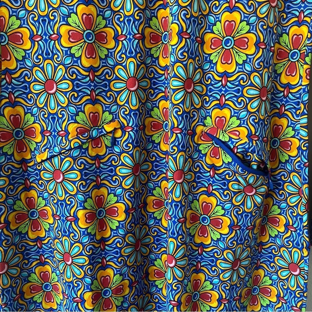 IBKUL Long Sleeve Floral Geometric Print Dress in Blue, Yellow, Red - Picture 6 of 9